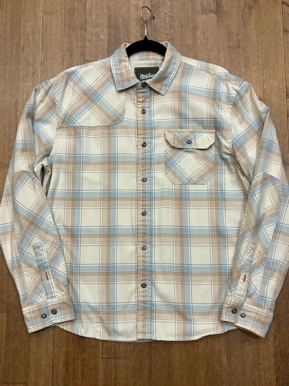 Howler Brothers - Harker’s Flannel-Cream, Blue & Tan Plaid Button-Down - MEDIUM